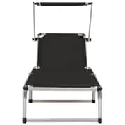 vidaXL Folding Sun Lounger with Roof Aluminium and Textilene Black
