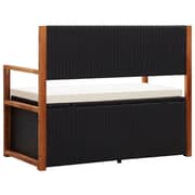 vidaXL Storage Bench 110 cm Poly Rattan and Solid Acacia Wood Black