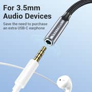 VENTION USB-C Male to 3.5MM Earphone Jack With DAC Adapter 0.1M Gray Aluminum Alloy TypeModel # BGMHA