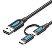 VENTION USB 2.0 A Male to 2in1 Micro-B&USB-C Male Cable 2m Black PVC Type - CQDBH