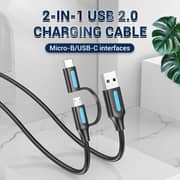 VENTION USB 2.0 A Male to 2in1 Micro-B&USB-C Male Cable 2m Black PVC Type - CQDBH