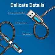 VENTION USB 2.0 A Male to 2in1 Micro-B&USB-C Male Cable 2m Black PVC Type - CQDBH