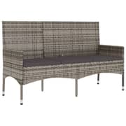 vidaXL 3-Seater Garden Bench with Cushions Grey Poly Rattan