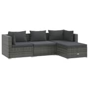 vidaXL 4 Piece Garden Lounge Set with Cushions Poly Rattan Grey