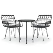 vidaXL 3 Piece Garden Dining Set Black Poly Rattan