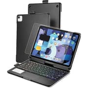 Glassology iPad Keyboard Folio with Backlit Rotatable Keyboard and Trackpad for iPad 10.2 / Air 10.5 (7th, 8th, 9th Gen), English & Arabic, Includes Screen Protector - Black