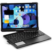Glassology iPad Keyboard Folio with Backlit Rotatable Keyboard and Trackpad for iPad 10.2 / Air 10.5 (7th, 8th, 9th Gen), English & Arabic, Includes Screen Protector - Black