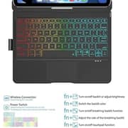 Glassology iPad Keyboard Folio with Backlit Rotatable Keyboard and Trackpad for iPad 10.2 / Air 10.5 (7th, 8th, 9th Gen), English & Arabic, Includes Screen Protector - Black