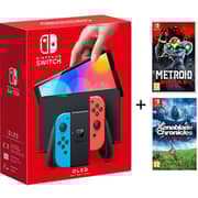 Switch OLED Gaming Console With Metroid Dread+Xenoblade Chronicles Games Neon Red/Neon Blue
