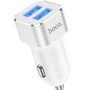 Hoco Double Ported Car Charger Metal White