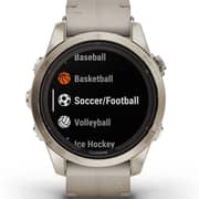 Garmin Fenix 7S Pro Sapphire Solar Edition Soft Gold Stainless Steel with Limestone Leather band Smartwatch 42mm- (includes Tundra silicone watch band) 010-02776-30