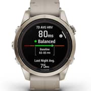 Garmin Fenix 7S Pro Sapphire Solar Edition Soft Gold Stainless Steel with Limestone Leather band Smartwatch 42mm- (includes Tundra silicone watch band) 010-02776-30