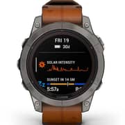 Garmin Fenix 7 Pro Sapphire Solar Edition Titanium with Chestnut Leather Band Smartwatch 47mm- (includes black silicone watch band) 010-02777-30