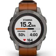 Garmin Fenix 7 Pro Sapphire Solar Edition Titanium with Chestnut Leather Band Smartwatch 47mm- (includes black silicone watch band) 010-02777-30