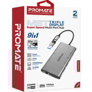 Promate 9-in-1 USB-C Hub 4K Multi-Display Hub with Dual HDMI