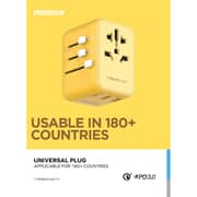 Momax 1-World 20W 3 Ports AC Travel Adapter USB-C/USB-A Yellow