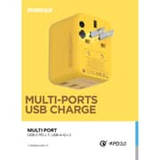 Momax 1-World 20W 3 Ports AC Travel Adapter USB-C/USB-A Yellow