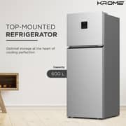 KROME 600L Top Mount Double Door Refrigerator Silver - KR-RFF600T
