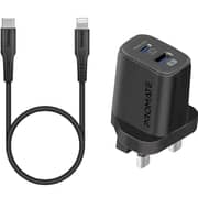 Promate Power Delivery Dual Port Adapter 25 Watts With Ultra-Fast USB-C To Lightning Cable Black