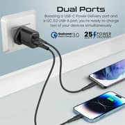 Promate Power Delivery Dual Port Adapter 25 Watts With Ultra-Fast USB-C To Lightning Cable Black