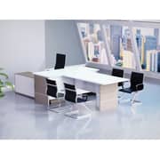 Mahmayi L Shaped Glass Executive Desk Table 75 x 320 x 180 cm - Light Beige