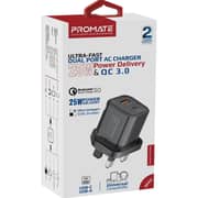 Promate Dual Port AC Charger 25 Watts Black