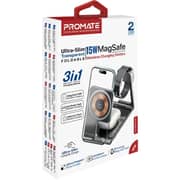 Promate 3 in 1 Ultra-Slim Foldable Wireless Charging Station Black