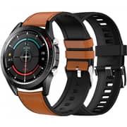 DCU Elegance 46.5mm HD Display Smartwatch, Black/Brown Strap