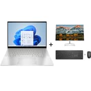 HP Envy (2022) Laptop - 12th Gen / Intel Core i9-12900H / 16inch / 1TB SSD / 32GB RAM / 6GB NVIDIA GeForce RTX 3060 Graphics / Win11 Home / English & Arabic Keyboard / Natural Silver / Middle East Version - [16-H0057NE] + M27fw Monitor + 230 KB & Mouse