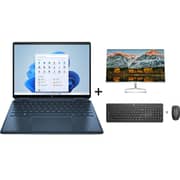 HP Spectre x360 2-in-1 (2022) Laptop - 12th Gen / Intel Core i7-1255U / 13.5inch OLED / 1TB SSD / 16GB RAM / Shared Intel Iris Xe Graphics / Win11 Home / English & Arabic Keyboard / Blue / Middle East Version -[14EF0014NE] + M27fw Monitor + 230 KB & Mouse