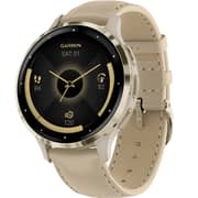 Garmin Venu 3s GPS Smartwatch Soft Gold Stainless Steel Bezel With French Grey Case and Leather Band (includes French Gray silicone band) 41mm 010-02785-55