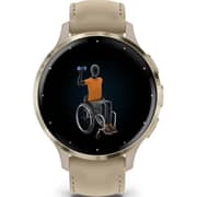 Garmin Venu 3s GPS Smartwatch Soft Gold Stainless Steel Bezel With French Grey Case and Leather Band (includes French Gray silicone band) 41mm 010-02785-55