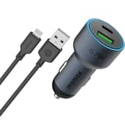 Momax Move Dual Port Car Charger With USB-C Cable Space Grey