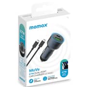 Momax Move Dual Port Car Charger With USB-C Cable Space Grey