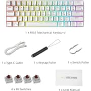 Royal Kludge RK61-HP-WH/RD Wired 60% Mechanical Gaming Keyboard RGB Backlit Ultra-Compact Hot-Swappable Red Switch White