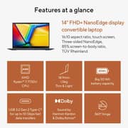 Asus Vivobook S 14 Flip 2-in-1 Convertible (2023) Laptop - AMD Ryzen 7-7730U / 14inch WUXGA / 1TB SSD / 16GB RAM / Shared AMD Radeon Graphics / Windows 11 Home / English & Arabic Keyboard / Quiet Blue / Middle East Version - [TN3402YA-LZ159W]