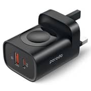 Porodo Dual Port Wall Charger With Integrated Watch Charger Black