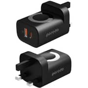 Porodo Dual Port Wall Charger With Integrated Watch Charger Black