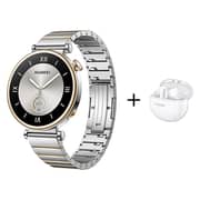 Huawei ARA-B19 Watch GT4 Smartwatch Aurora Silver With Stainless Steel Strap + FreeBuds 5i