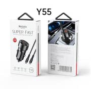 Yesido Y55 60W Fast Charging Car Charger | With TC to TC cable car cigarette lighting port charger adapter - Black