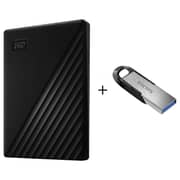 WD MY Passport Portable Hard Drive USB3.2 1TB Black WDBYVG0020BBK-WESN + Sandisk SDCZ73 Flash Drive 128GB Black/Silver