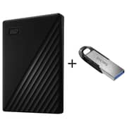 WD MY Passport Portable Hard Drive USB3.2 2TB Black WDBYVG0010BBK-WESN + Sandisk SDCZ73 Flash Drive 128GB Black/Silver
