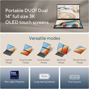 Asus Zenbook Duo OLED (2023) Ultrabook - 1st Series / Intel Core Ultra 9-185H / 14inch 3K OLED / 2TB SSD / 32GB RAM / Shared Intel Arc Graphics / Windows 11 Home / Inkwell Gray - [UX8406MA-OLEDI9IG]