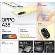 أوبو هاتف ذكي A38 بسعة 128 جيجا و6 جيجا باللون الأسود المتوهج يدعم تقنية 4G
