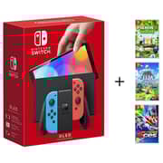 Nintendo Switch Gaming Console 64GB Neon Red/Neon Blue + 3 Assorted Games