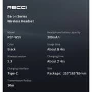 Recci Baron Series Premium ANC Adjustable Over-Ear Bluetooth Headphones - REP-W59