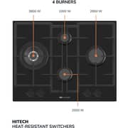 Millen 65cm Built-in 4 Burner Gas Hob Black Glass Finish MGHG 6503 BL