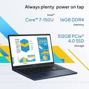 Asus Vivobook 15 (2024) Laptop - Intel Core i7-150U / 15.6inch FHD / 512GB SSD / 16GB RAM / Shared Intel Graphics / Windows 11 Home / English & Arabic Keyboard / Cool Silver / Middle East Version - [X1504VA-NJ687W]