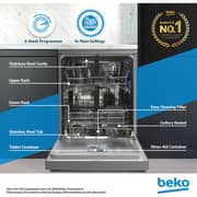 Beko Freestanding Dishwasher, 14 Place Settings, 6 Programs, A++ Energy Rating, Silver - BDFN36422SQ