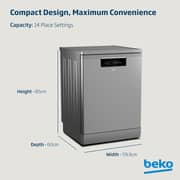 Beko Freestanding Dishwasher, 14 Place Settings, 6 Programs, A++ Energy Rating, Silver - BDFN36422SQ
